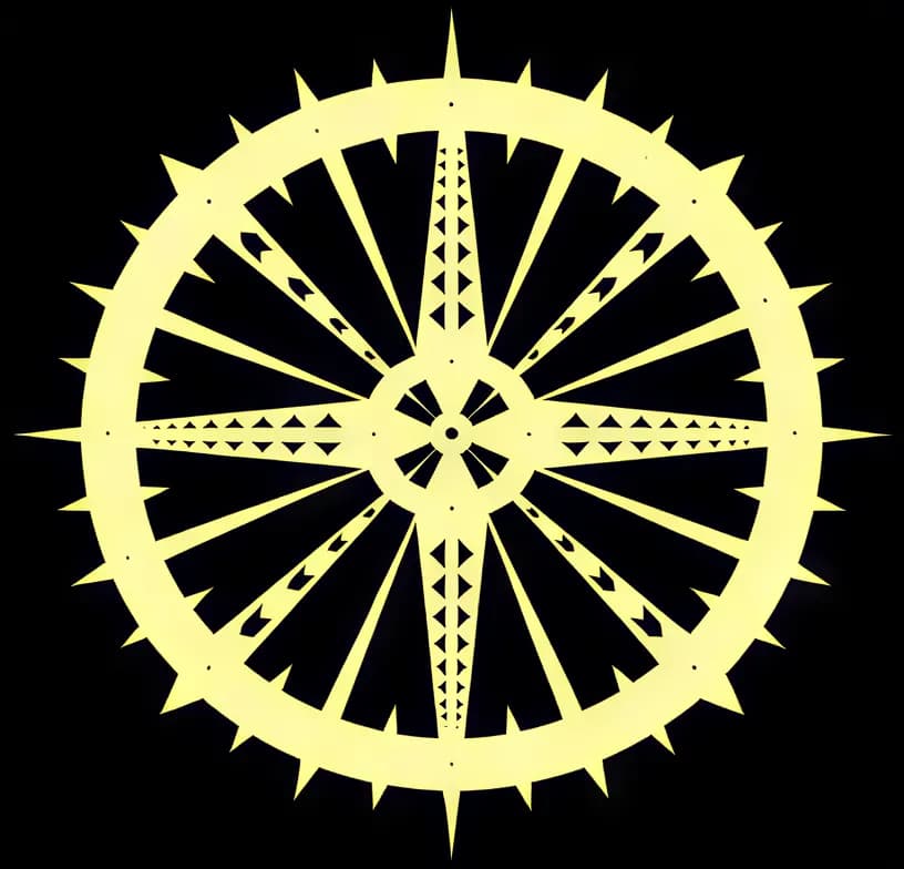 A gold star compass on black